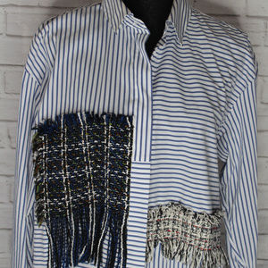 ZARA WHITE & BLUE DRESS SHIRT SIDE S